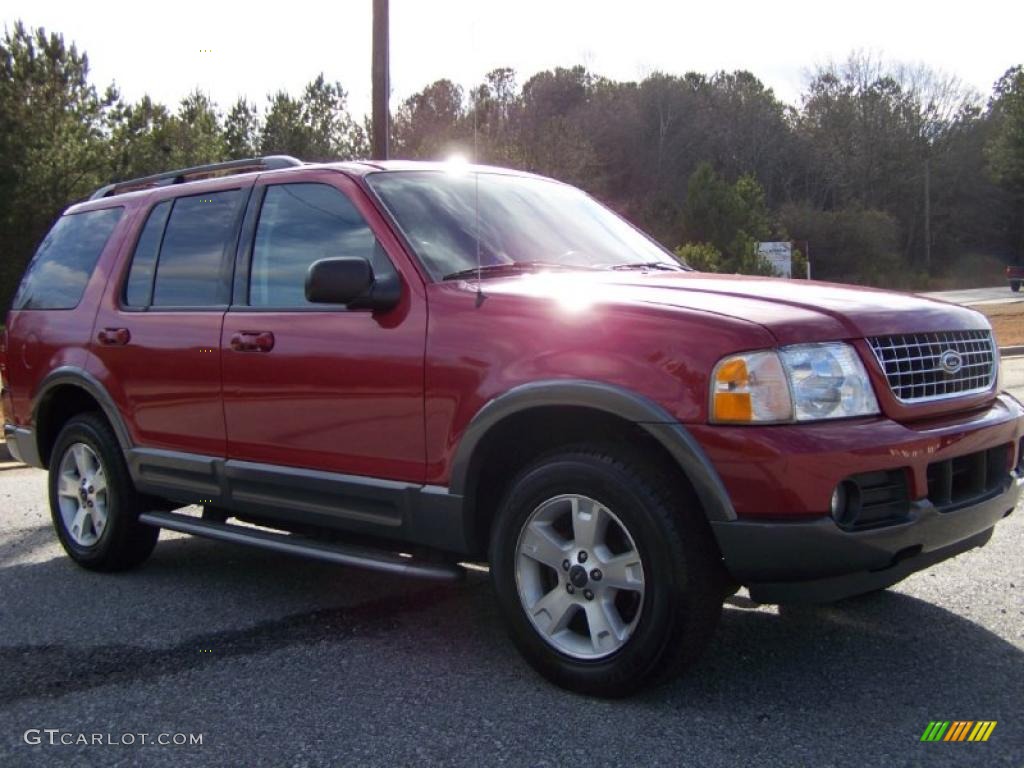 2003 Explorer XLT - Redfire Metallic / Medium Parchment Beige photo #38