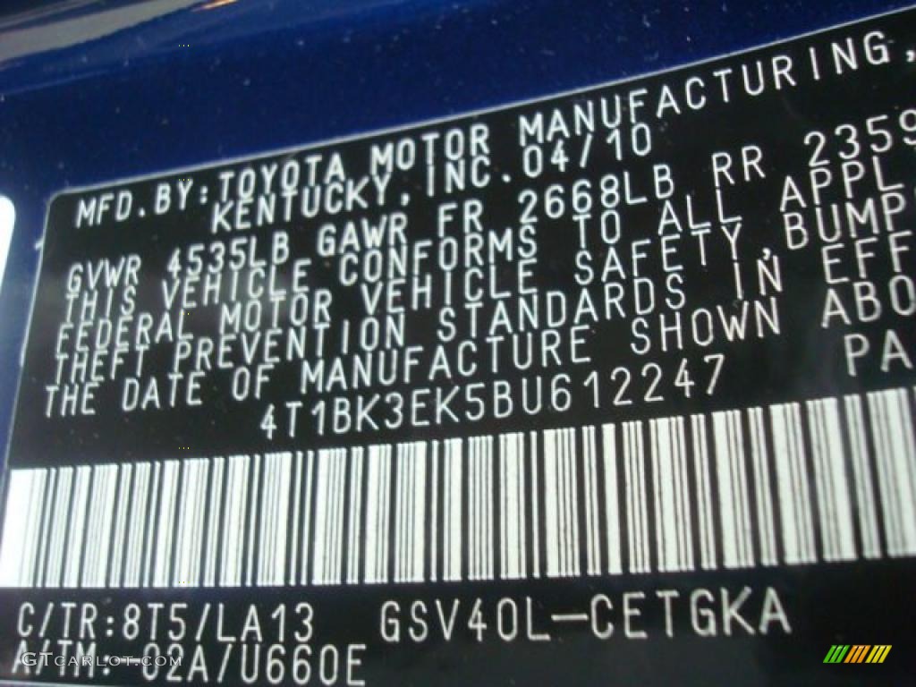 2011 Camry Color Code 8T5 for Blue Ribbon Metallic Photo #44888473