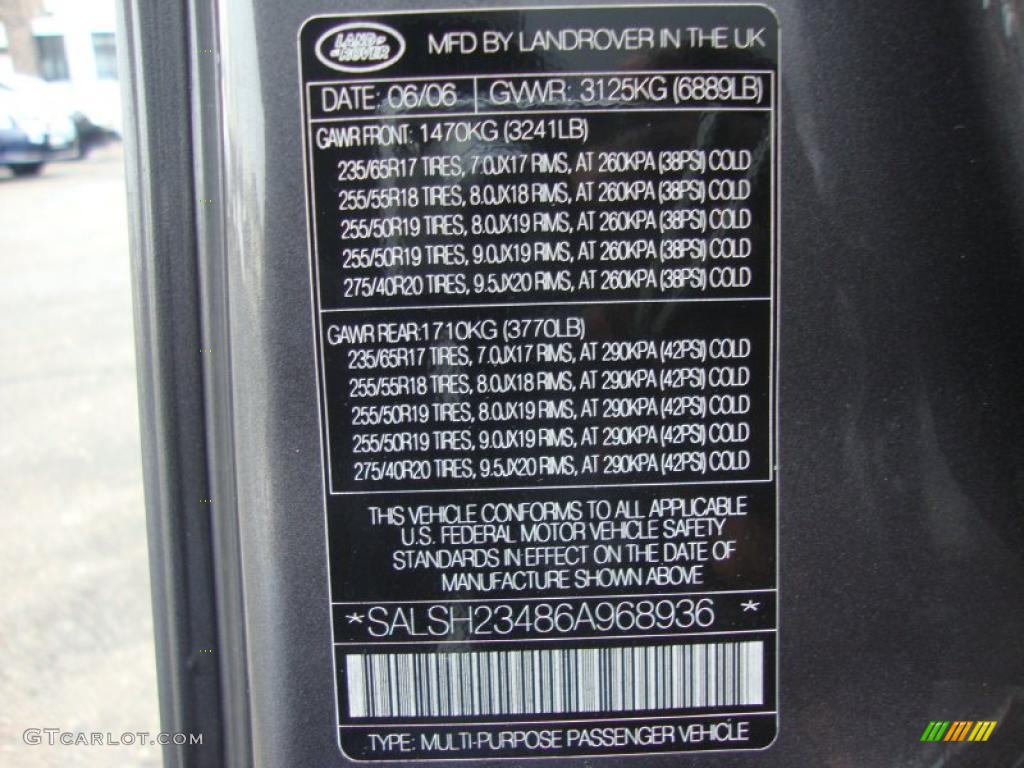 2006 Land Rover Range Rover Sport Supercharged Info Tag Photo #44909187