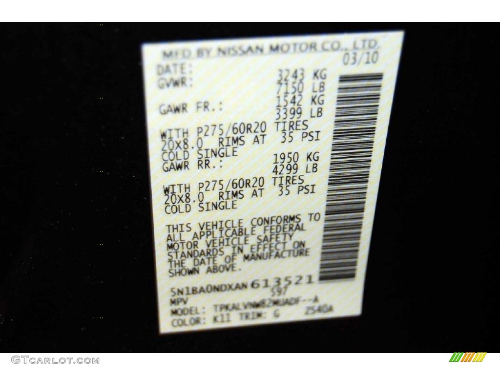 2010 Armada Color Code K11 for Smoke Gray Metallic Photo #44909835