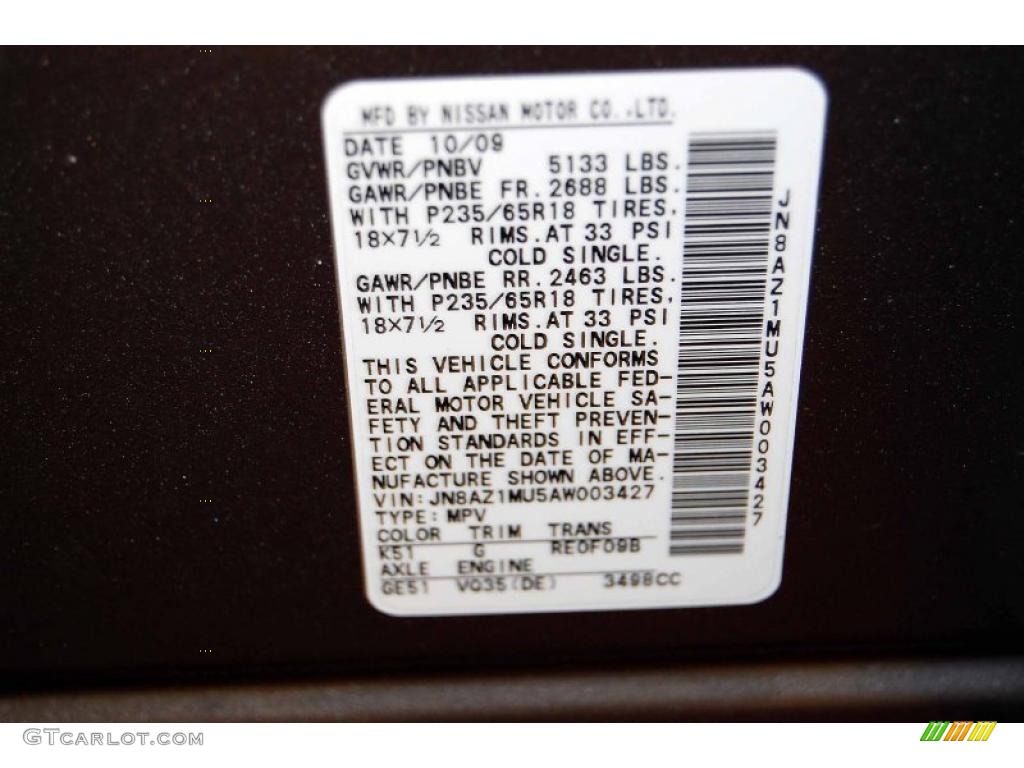 2010 Murano Color Code K51 for Platinum Graphite Metallic Photo #44910323