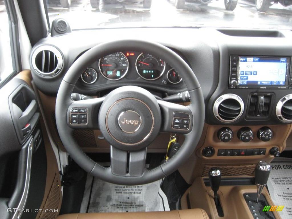 2011 Jeep Wrangler Unlimited Sahara 4x4 Black/Dark Saddle Steering Wheel Photo #44914608