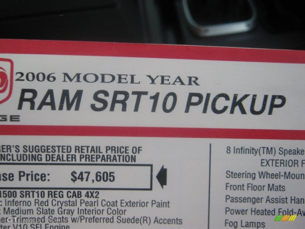 2006 Ram 1500 SRT-10 Regular Cab - Inferno Red Crystal Pearl / Medium Slate Gray photo #40