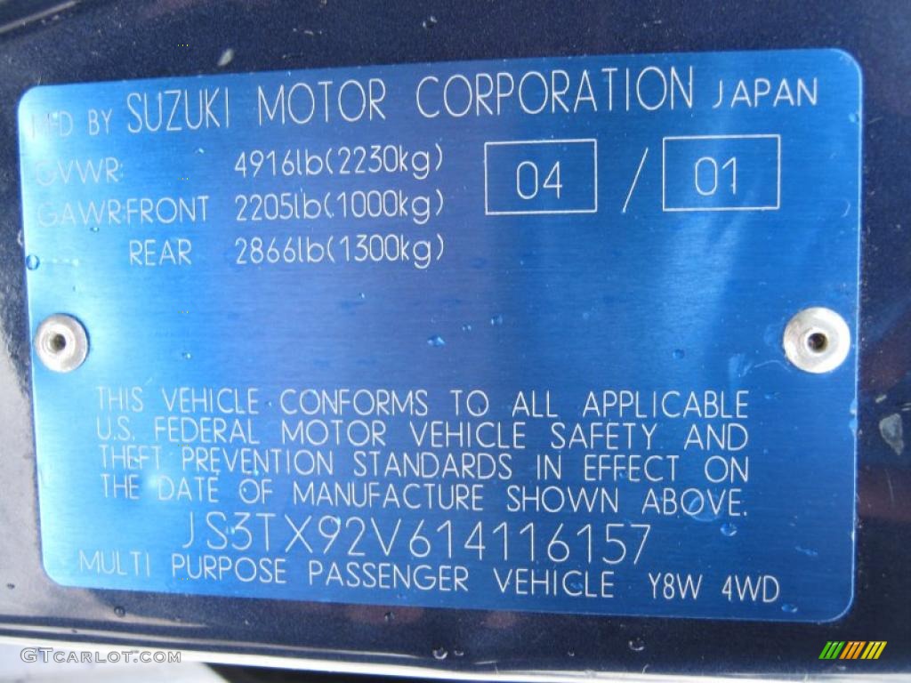 2001 Suzuki Grand Vitara JLX 4x4 Info Tag Photo #44920792