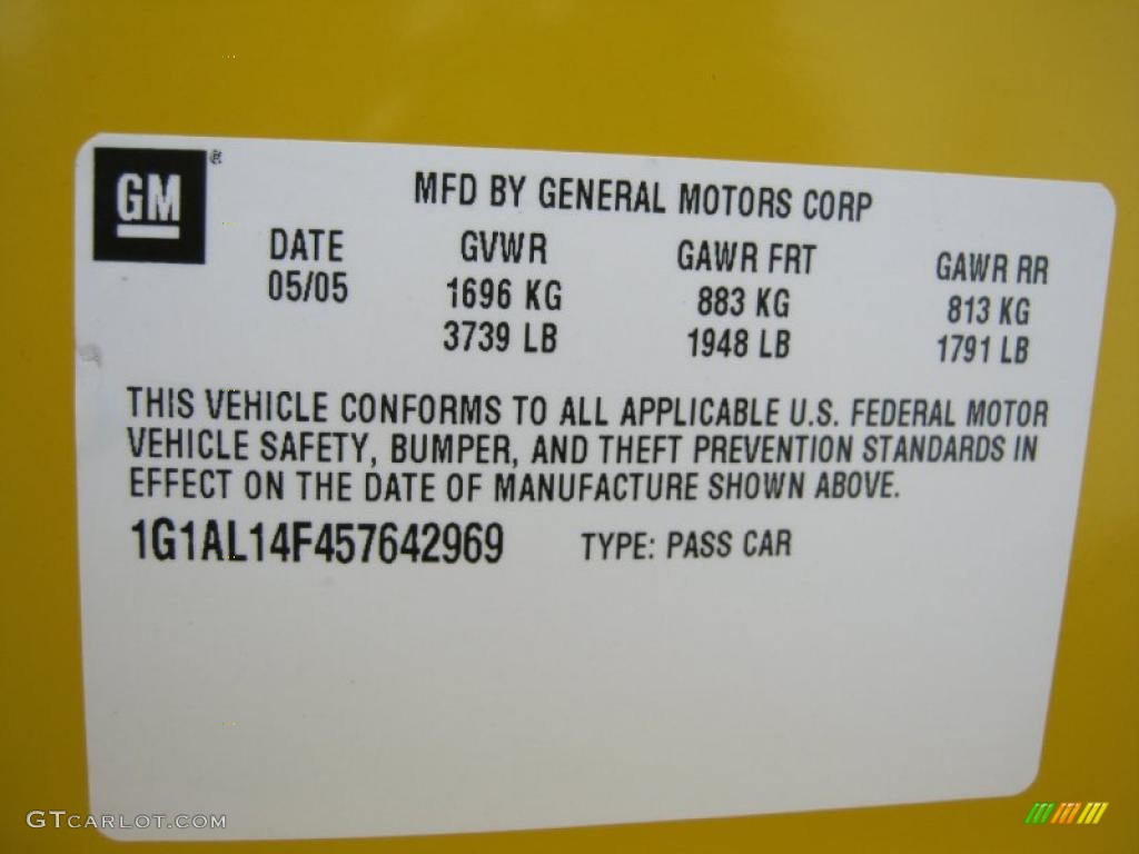 2005 Chevrolet Cobalt LS Coupe Info Tag Photo #44921676