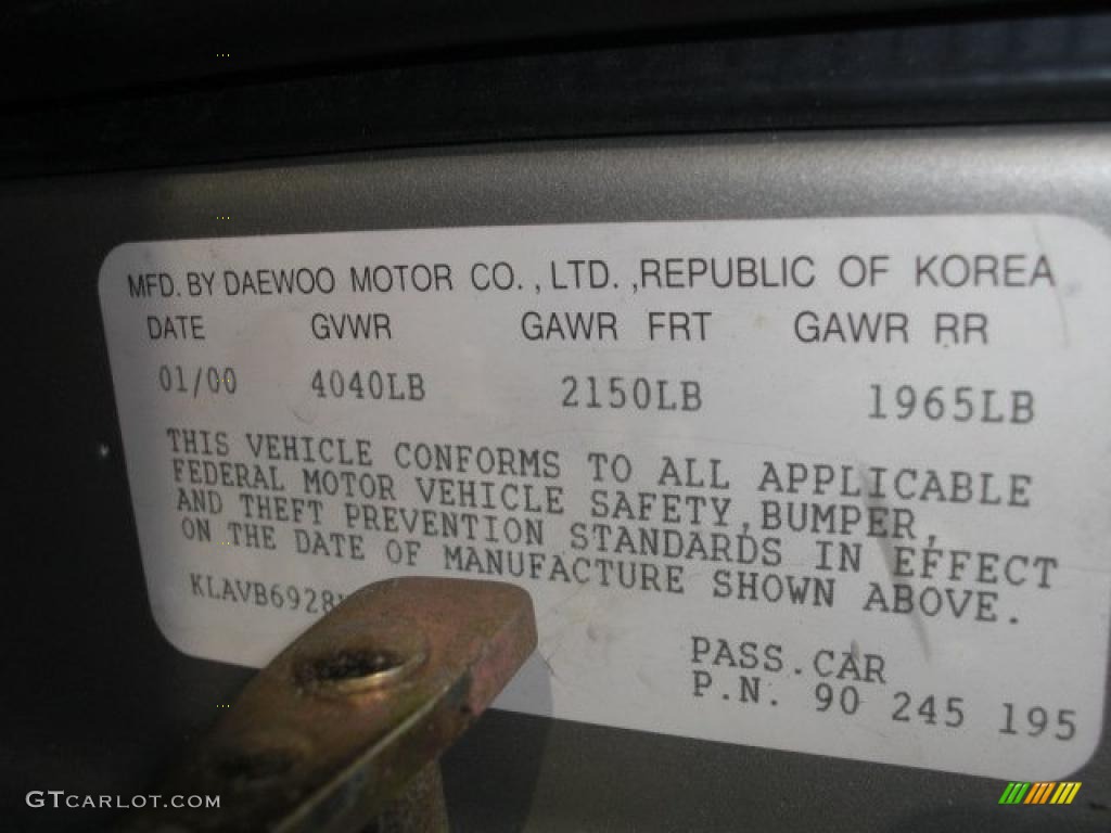 2000 Daewoo Leganza SE Info Tag Photos