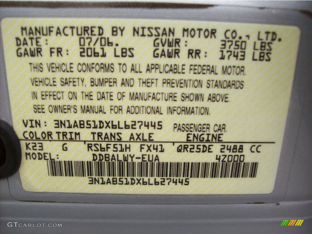 2006 Sentra Color Code K23 for Brilliant Aluminum Metallic Photo #44930745