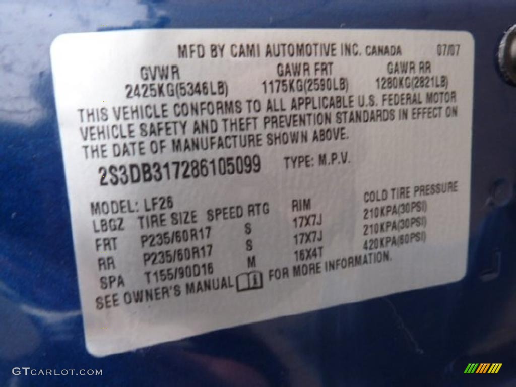 2008 Suzuki XL7 Luxury Info Tag Photo #44934141