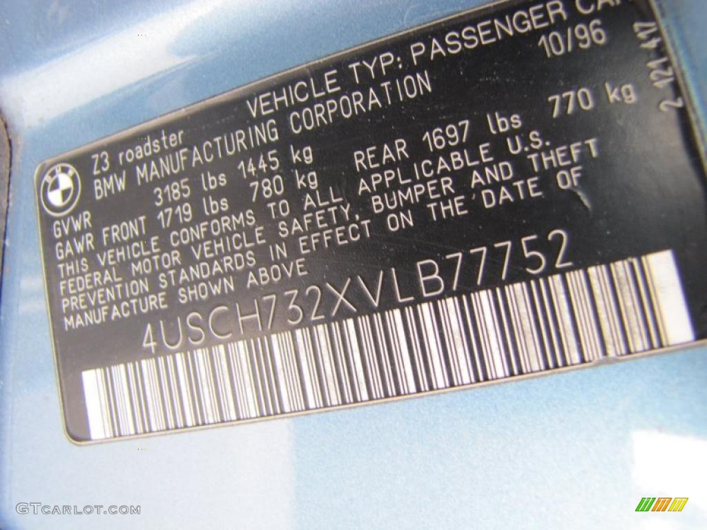 1997 BMW Z3 1.9 Roadster Info Tag Photos