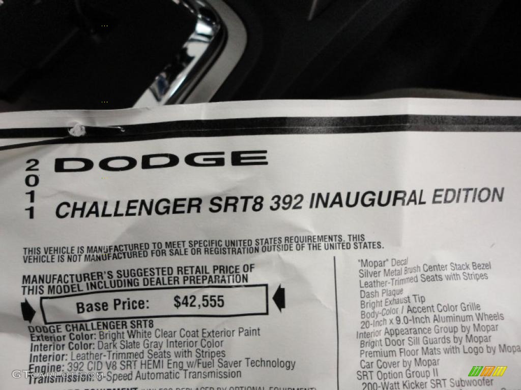 2011 Challenger SRT8 392 Inaugural Edition - Bright White / Pearl White/Blue photo #24