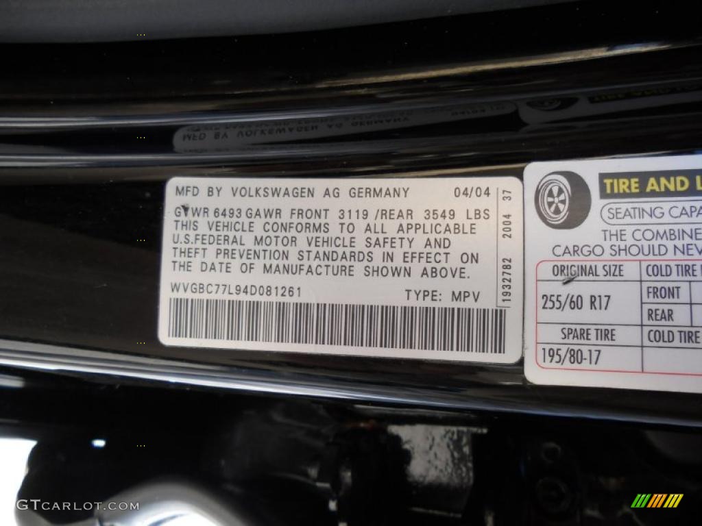 2004 Volkswagen Touareg V6 Info Tag Photo #44945689