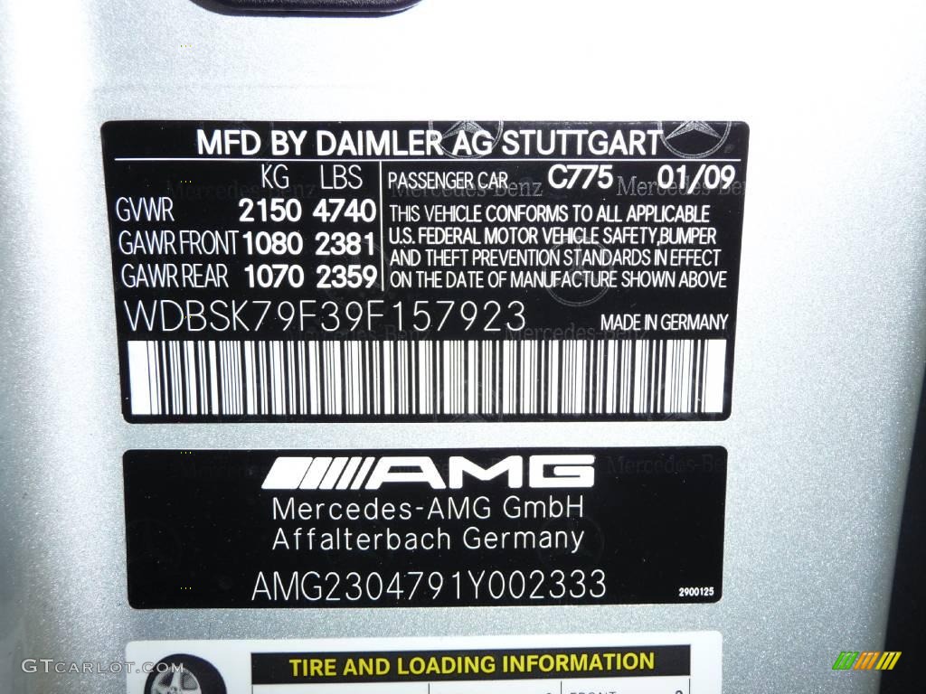 2009 Mercedes-Benz SL 65 AMG Black Series Coupe Info Tag Photos