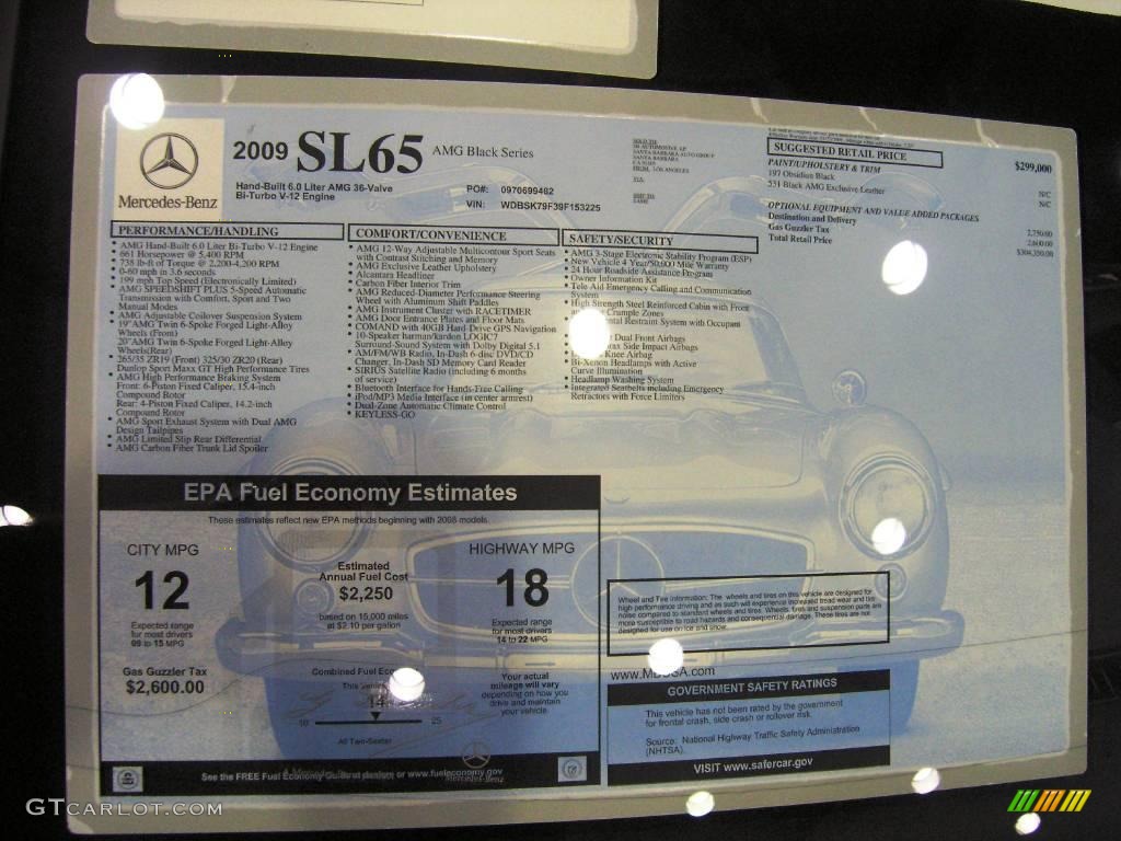 2009 Mercedes-Benz SL 65 AMG Black Series Coupe Window Sticker Photo #44975308
