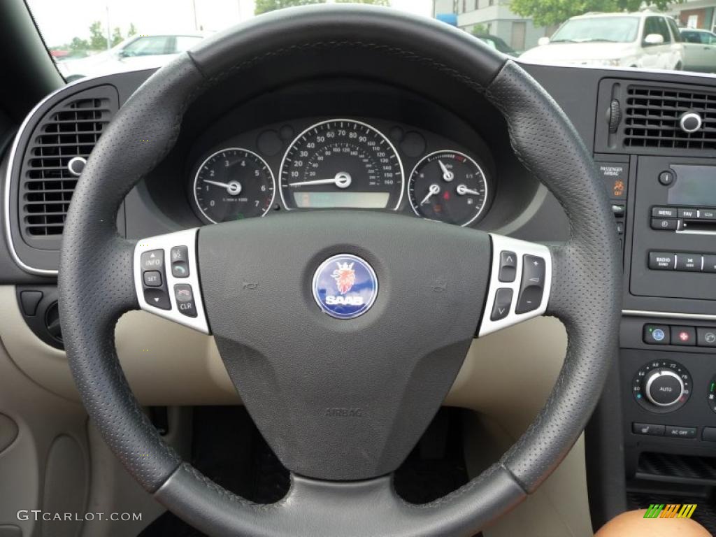 2009 Saab 9-3 2.0T Convertible Parchment Steering Wheel Photo #44976545