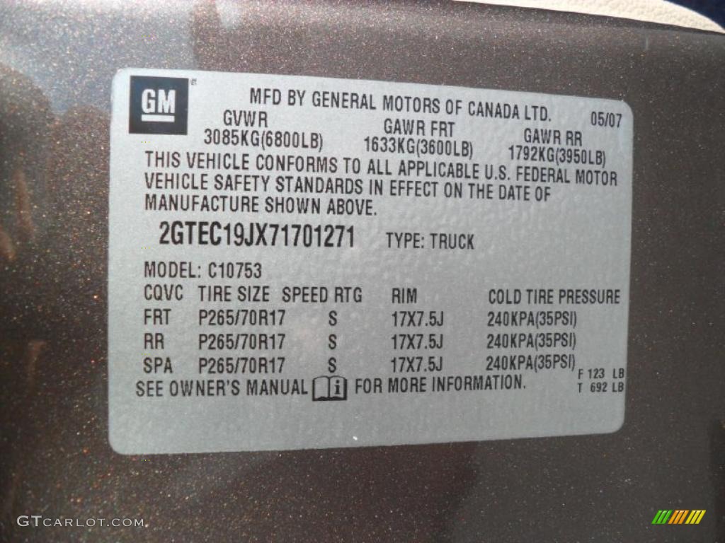 2007 GMC Sierra 1500 SLE Extended Cab Info Tag Photos