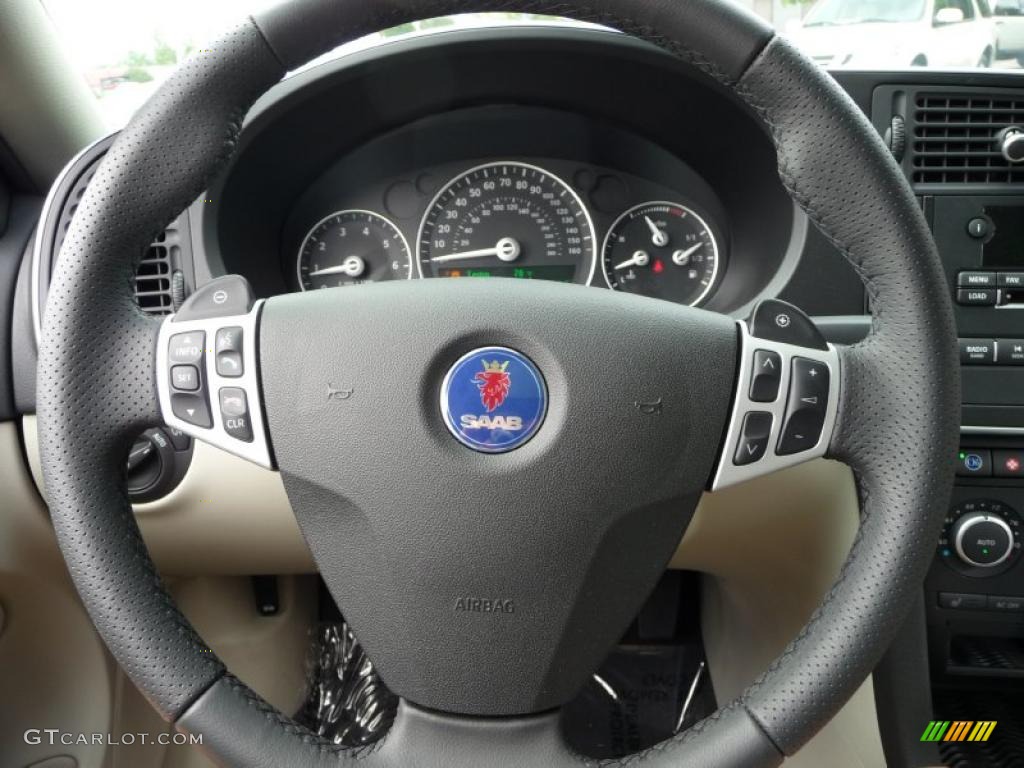 2009 Saab 9-3 Aero XWD Sport Sedan Parchment/Black Steering Wheel Photo #44978905