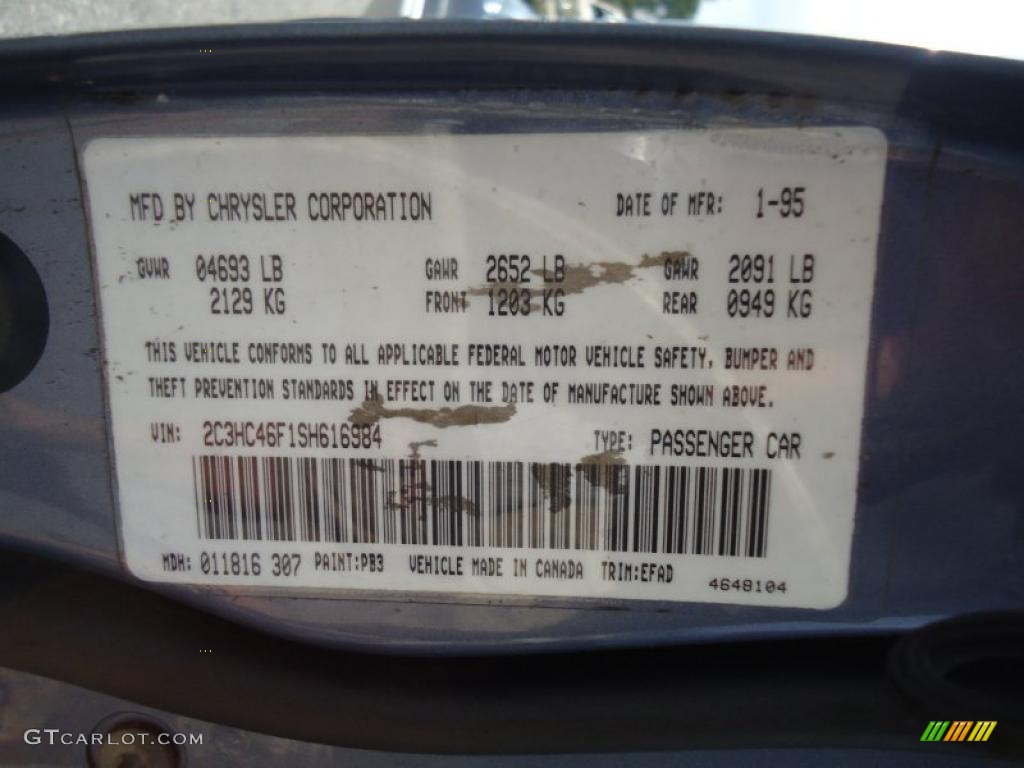 1995 Chrysler New Yorker Standard New Yorker Model Color Code Photos