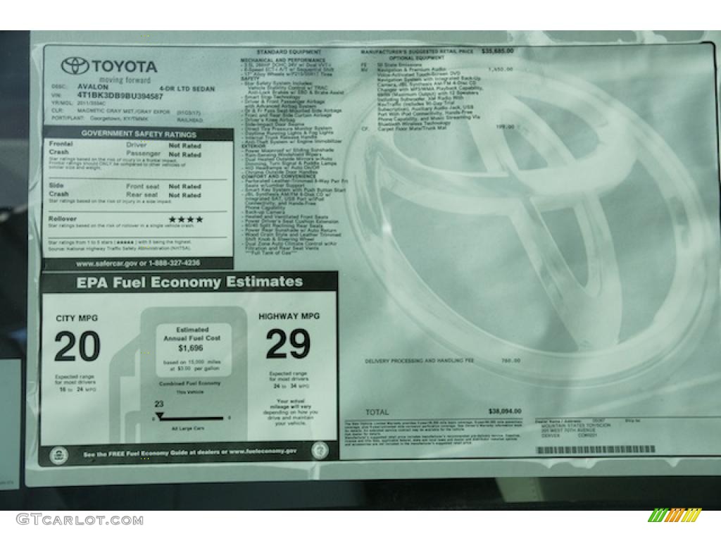 2011 Toyota Avalon Limited Window Sticker Photo #44982338