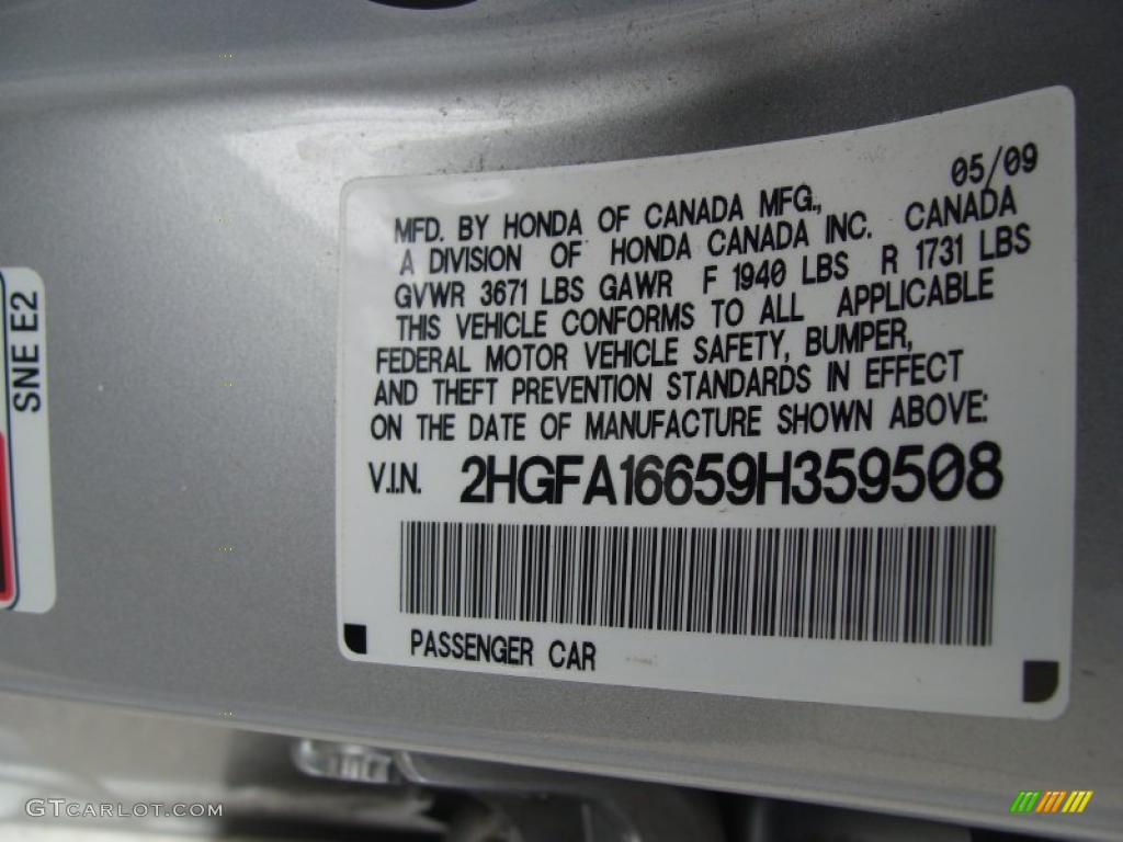 2009 Honda Civic LX-S Sedan Info Tag Photo #44988520
