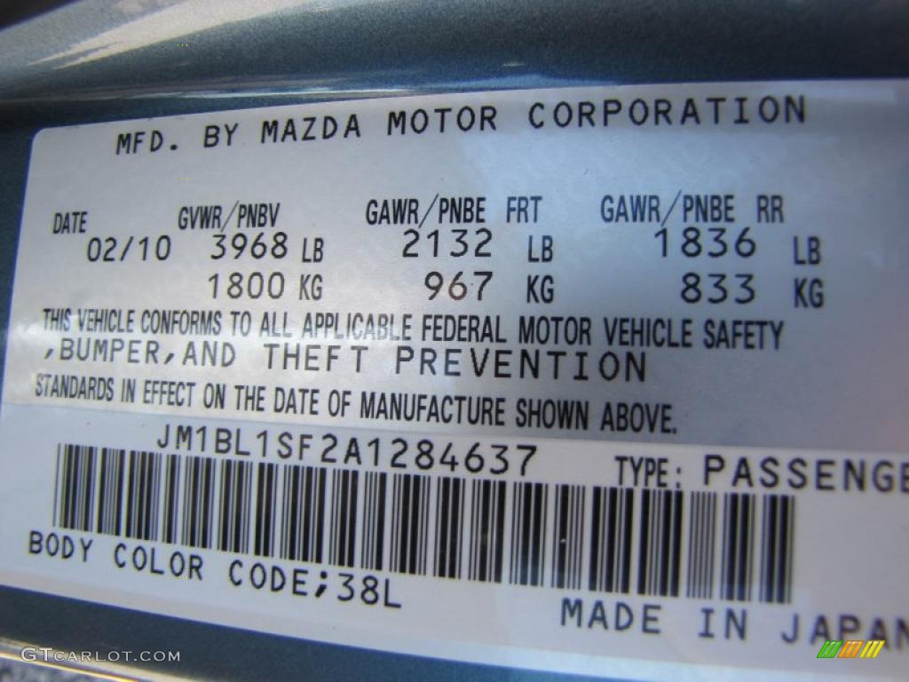 2010 MAZDA3 Color Code 38L for Gunmetal Blue Mica Photo #44990172