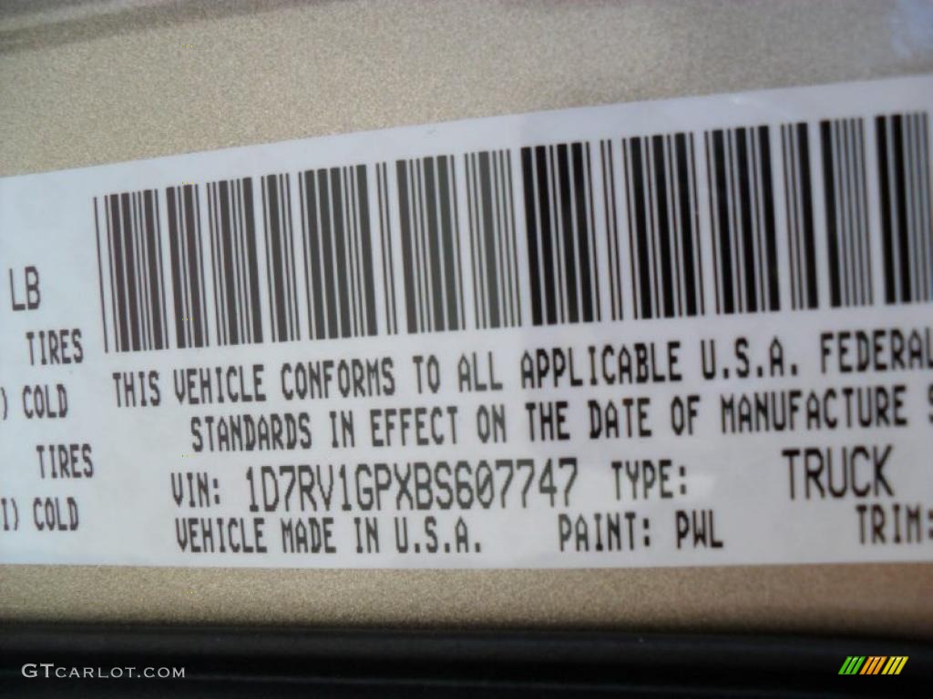 2011 Ram 1500 Color Code PWL for White Gold Photo #44993293