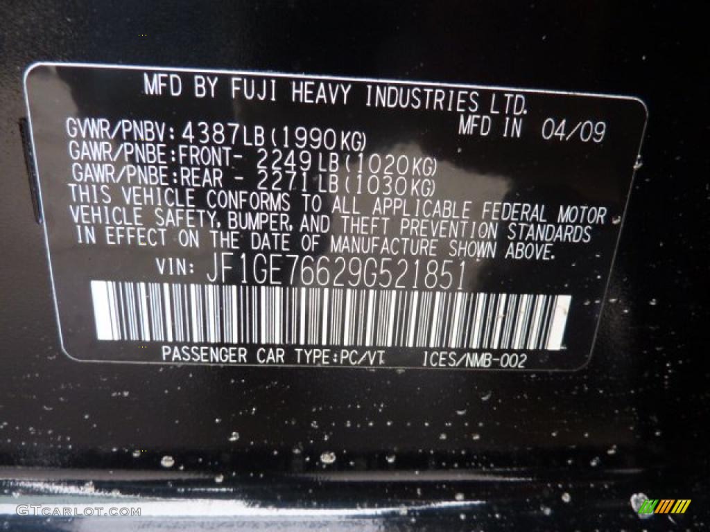 2009 Subaru Impreza WRX Sedan Info Tag Photo #45009493