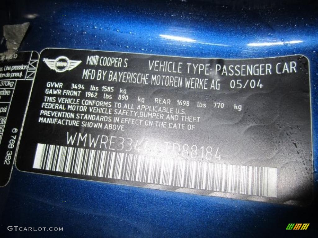 2004 Cooper S Hardtop - Indi Blue Metallic / Panther Black photo #9
