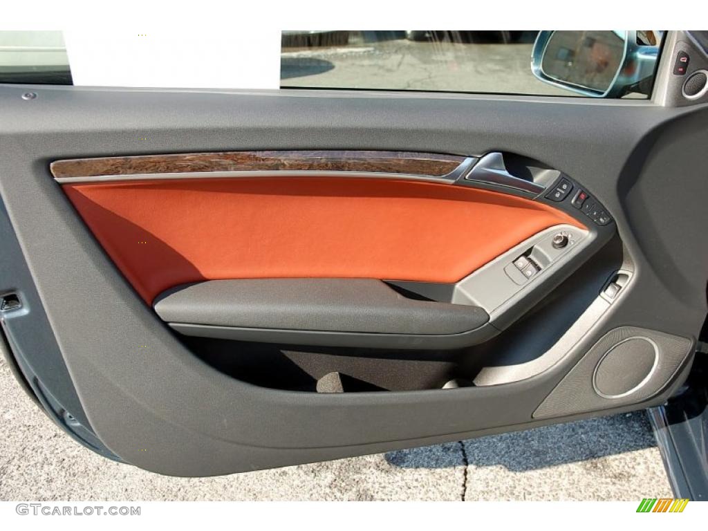 2010 Audi S5 4.2 FSI quattro Coupe Tuscan Brown Silk Nappa Leather Door Panel Photo #45018048