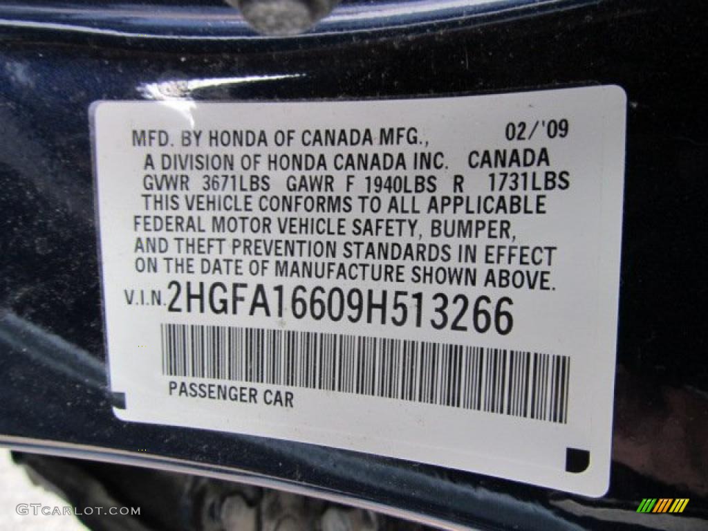 2009 Honda Civic LX-S Sedan Info Tag Photo #45018491
