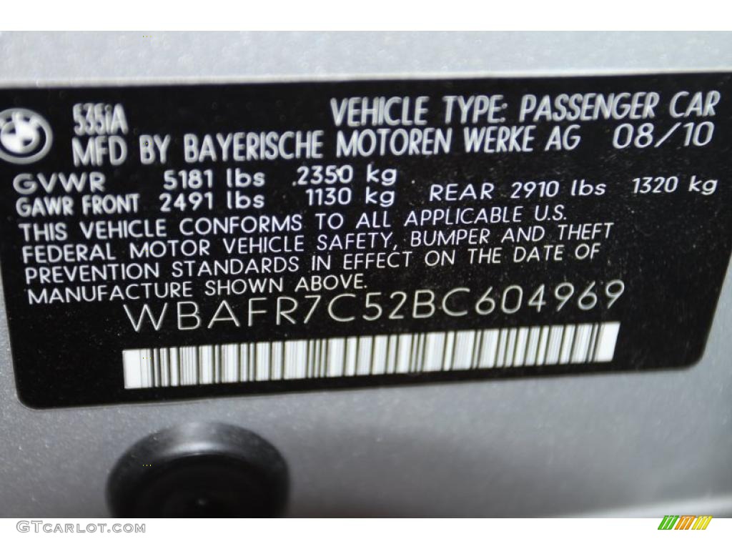2011 BMW 5 Series 535i Sedan Info Tag Photo #45019268