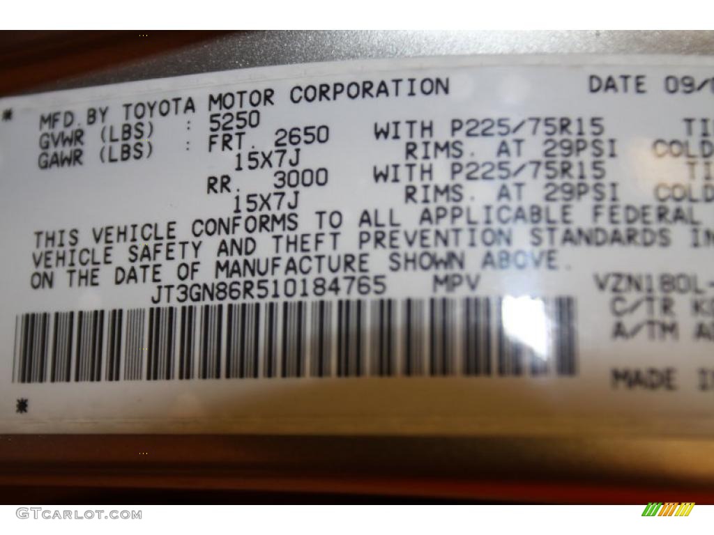 2001 Toyota 4Runner SR5 Info Tag Photo #45024893