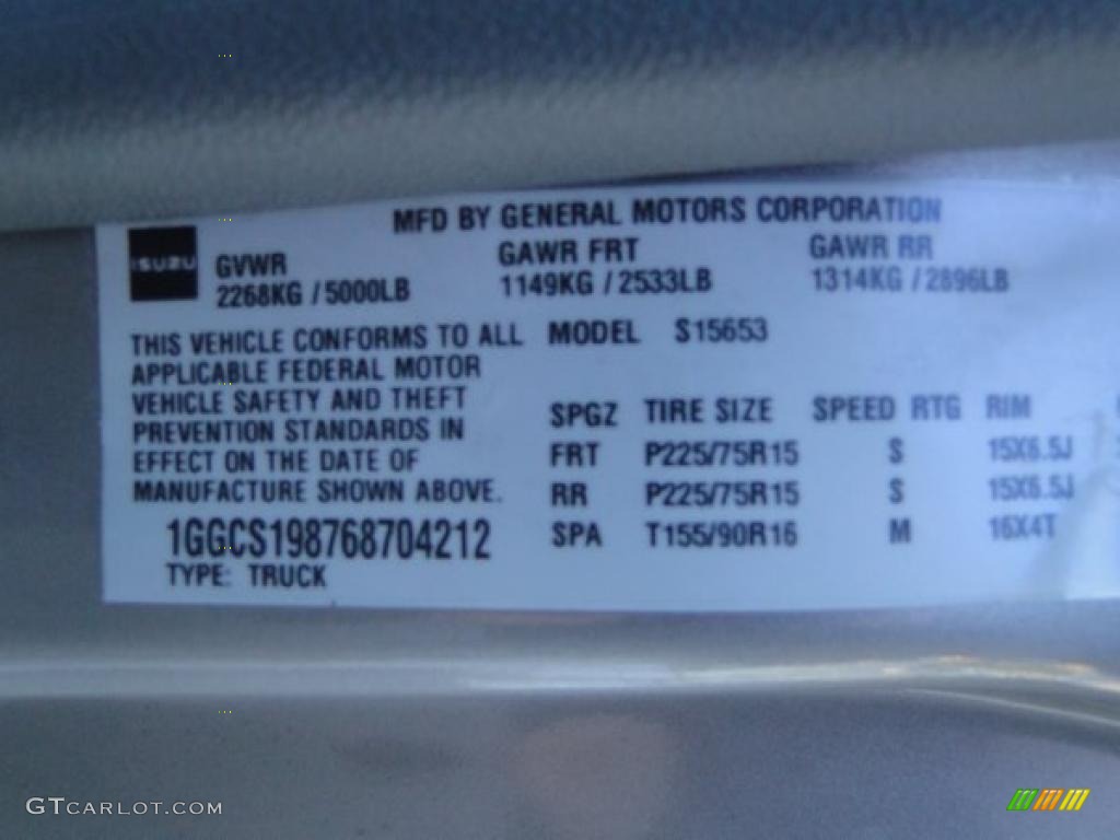 2006 Isuzu i-Series Truck i-280 LS Extended Cab Info Tag Photos