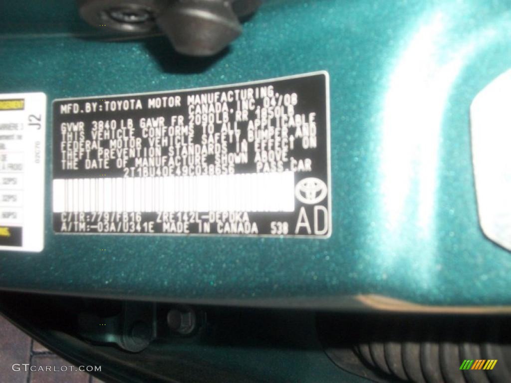 2009 Corolla Color Code 779 for Capri Sea Green Metallic Photo #45028231