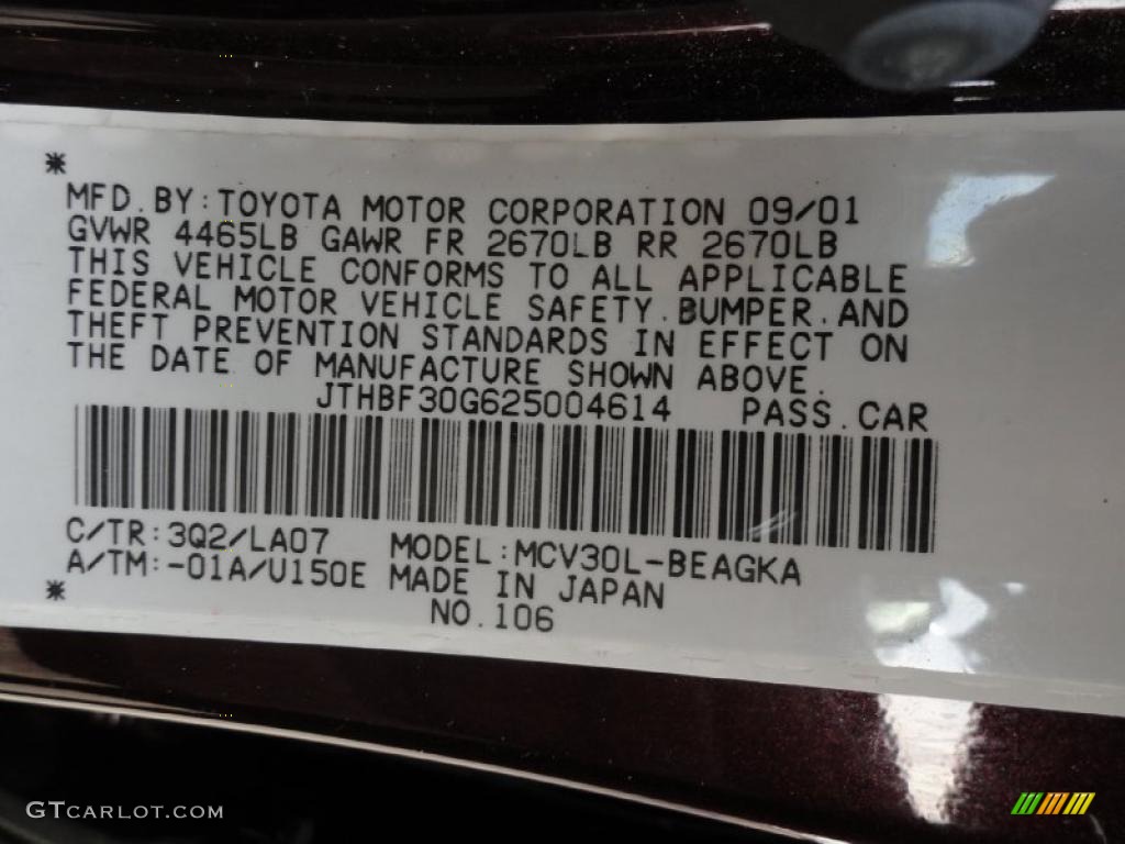 2002 ES Color Code 3Q2 for Black Garnet Pearl Photo #45042025