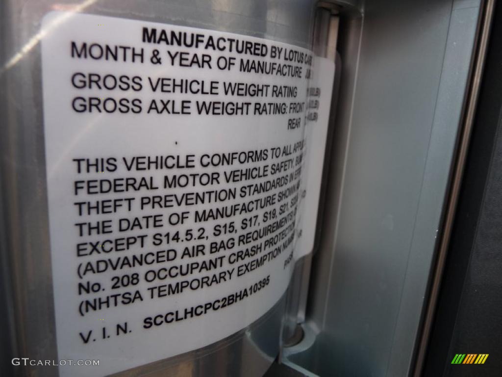 2011 Lotus Elise R Info Tag Photo #45047001