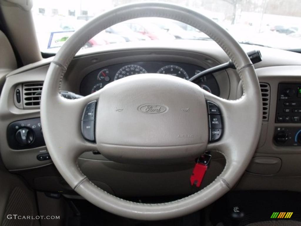 2001 Ford F150 Lariat SuperCab 4x4 Medium Parchment Steering Wheel Photo #45060001