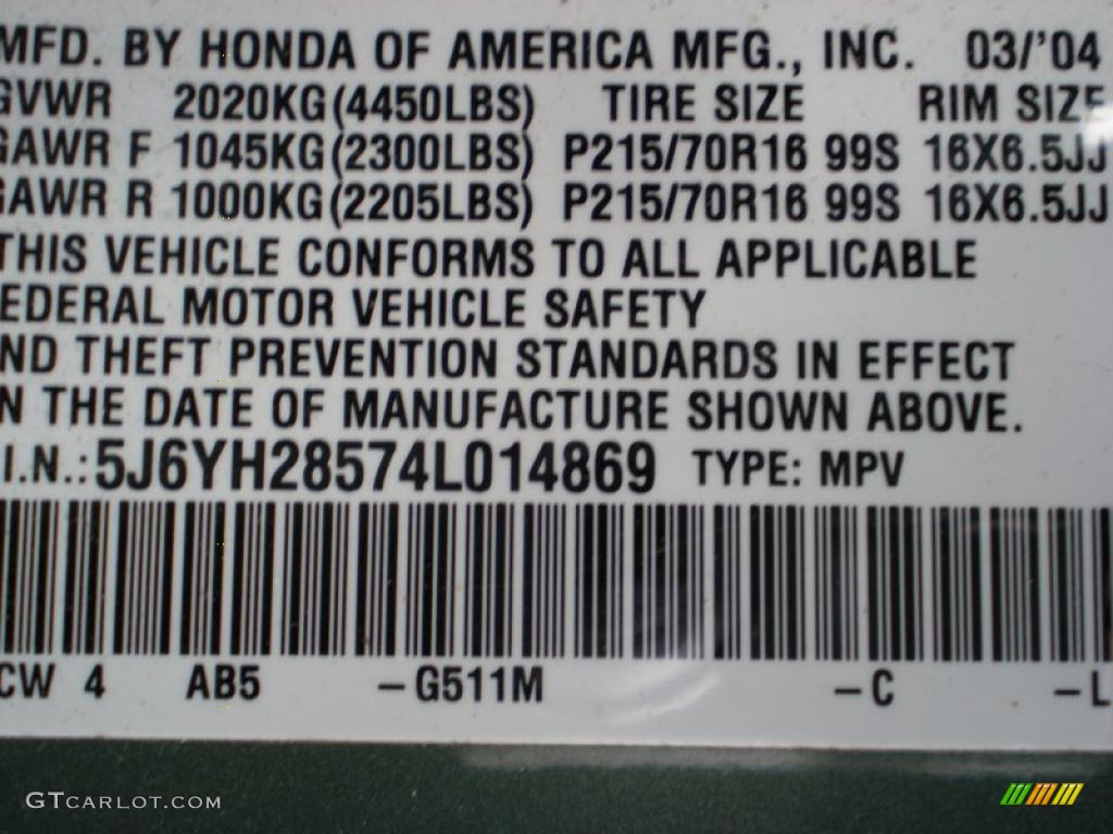 2004 Element Color Code G511M for Galapagos Green Metallic Photo #45064149