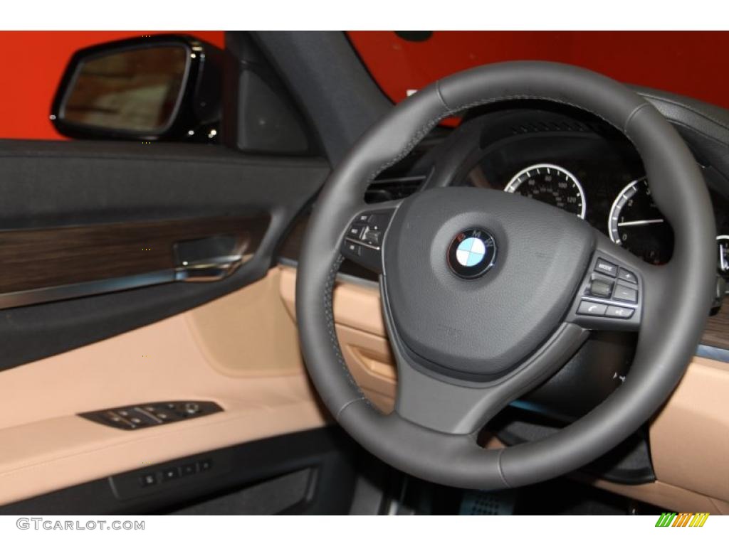 2011 BMW 7 Series 750i Sedan Saddle/Black Nappa Leather Steering Wheel Photo #45064505