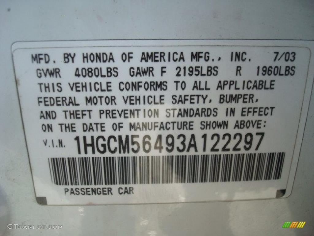 2003 Accord LX Sedan - Taffeta White / Ivory photo #19