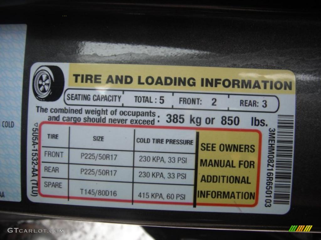 2006 Mercury Milan I4 Premier Info Tag Photos
