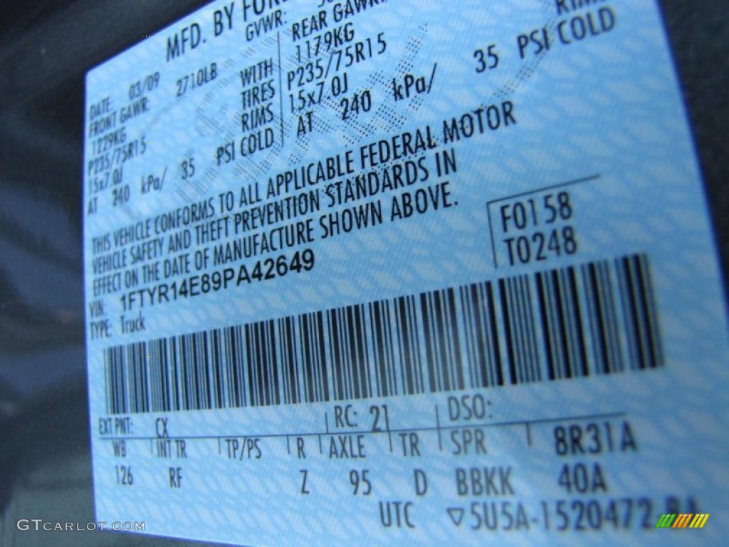 2009 Ford Ranger Sport SuperCab Color Code Photos