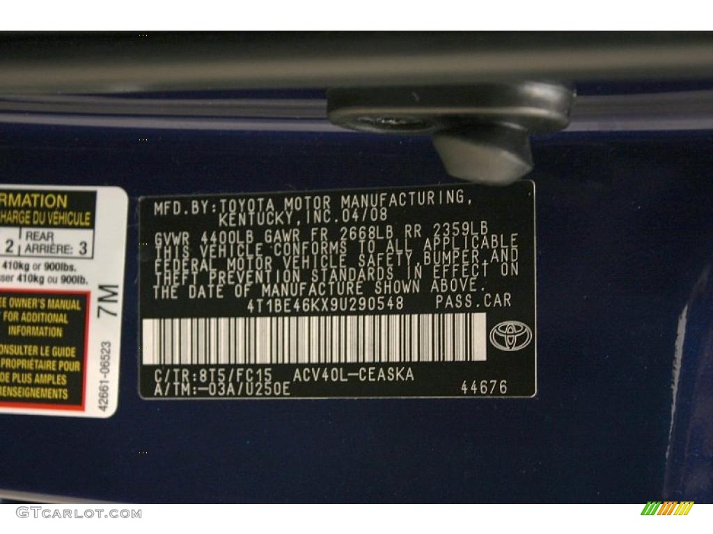 2009 Camry Color Code 8T5 for Blue Ribbon Metallic Photo #45093805