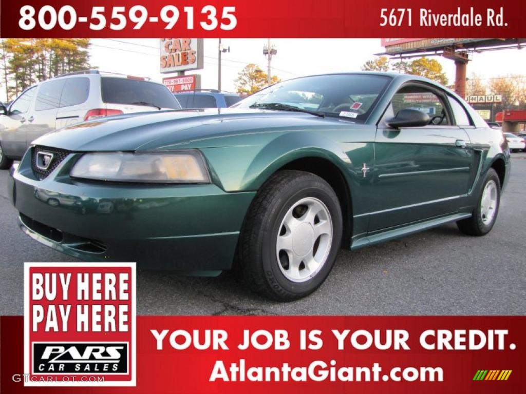 2001 Mustang V6 Coupe - Dark Highland Green / Medium Parchment photo #1