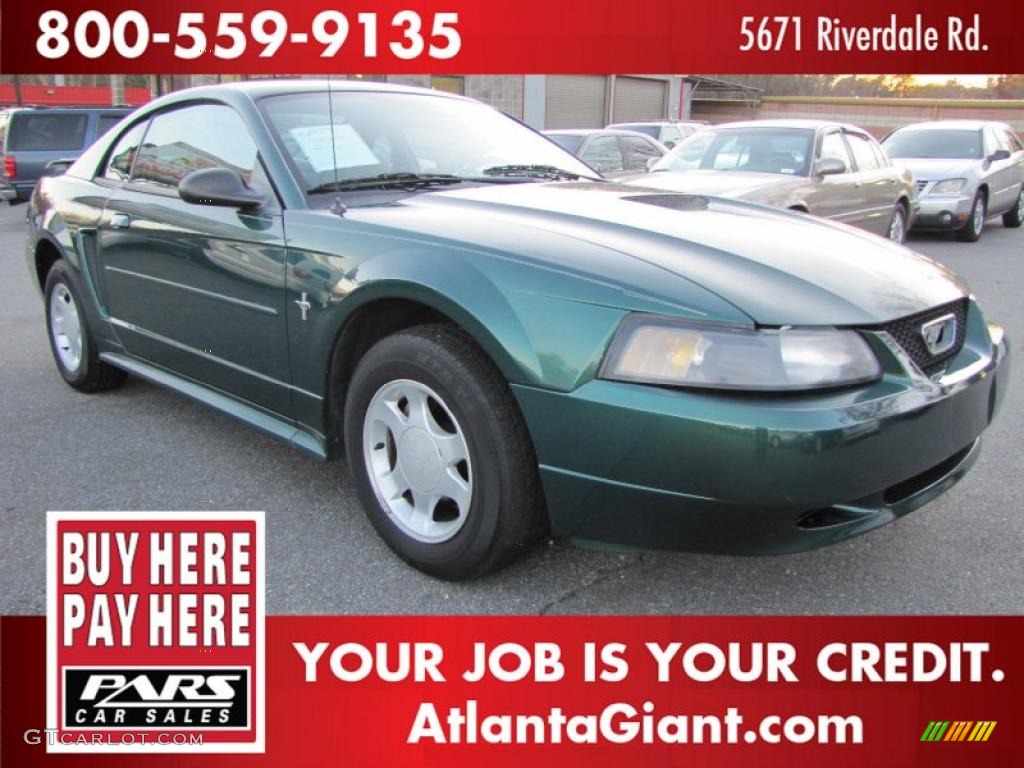 2001 Mustang V6 Coupe - Dark Highland Green / Medium Parchment photo #4