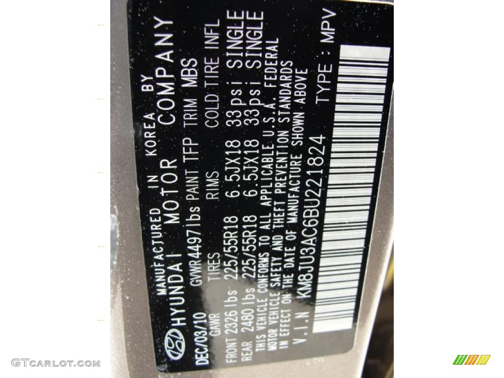 2011 Tucson Color Code TFP for Chai Bronze Photo #45099166