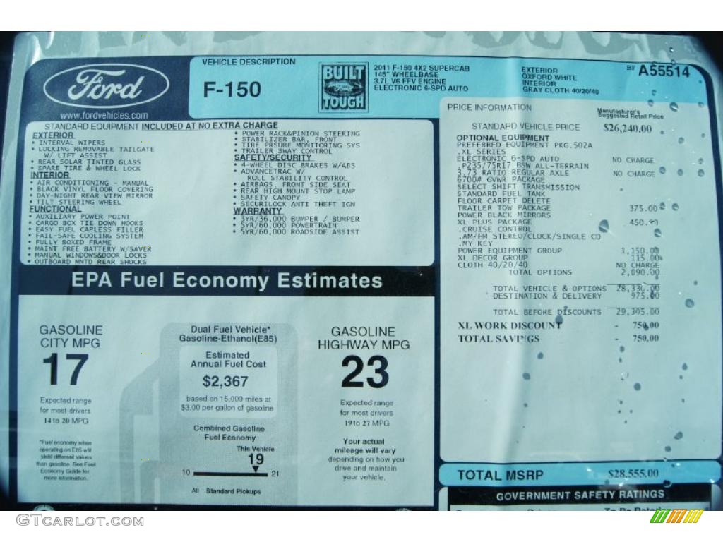 2011 Ford F150 XL SuperCab Window Sticker Photo #45112924