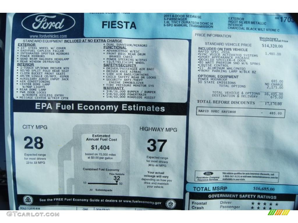 2011 Ford Fiesta SE Sedan Window Sticker Photo #45114241