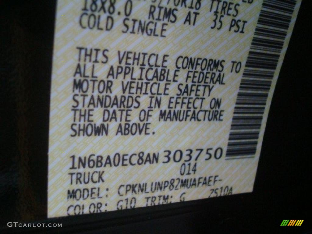 2010 Nissan Titan PRO-4X Crew Cab 4x4 Color Code Photos