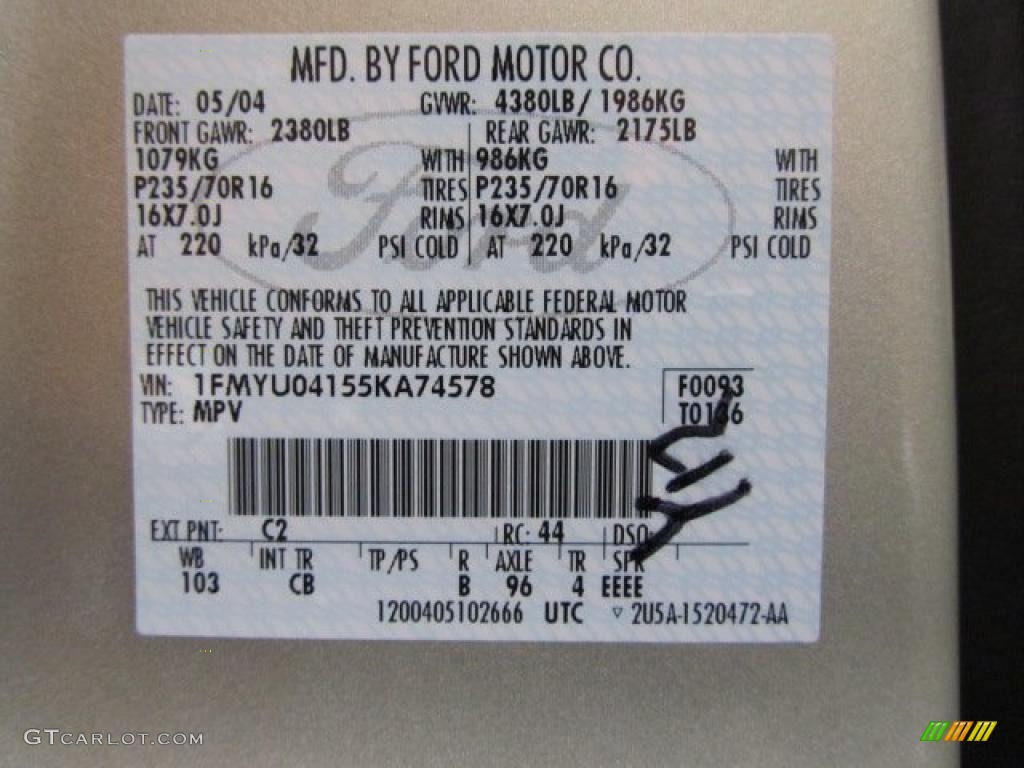 2005 Escape Color Code C2 for Gold Ash Metallic Photo #45126602