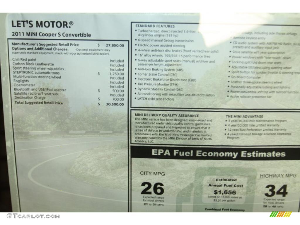 2011 Mini Cooper S Convertible Window Sticker Photo #45130400